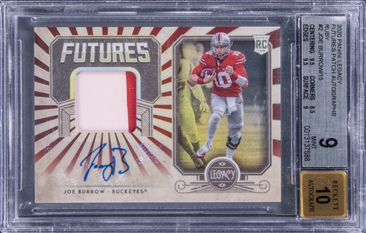 2020 Panini Legacy "Futures Patch Autographs" Ruby #JB2 Joe Burrow Signed Patch Rookie Card (#04/15) - BGS MINT 9/BGS 10